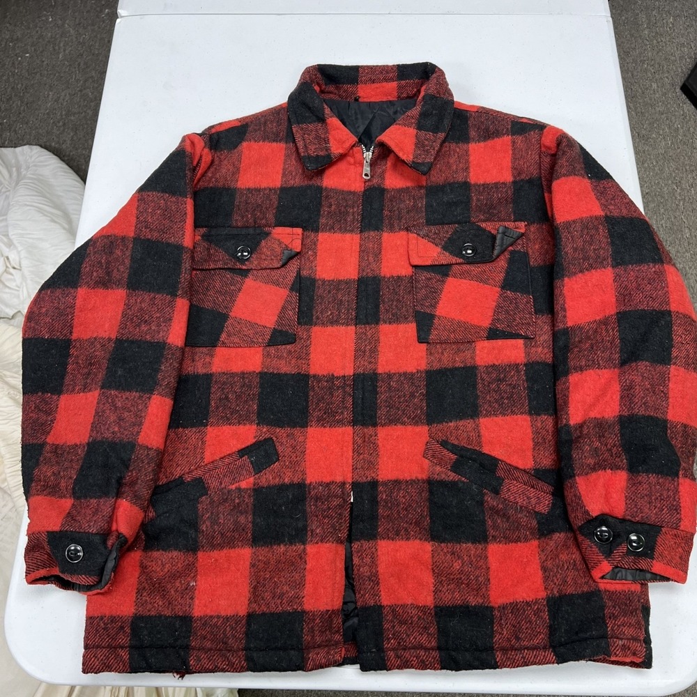 Unbranded Buffalo Plaid Jacket Mens XL Red Black Quilted Lined Workwear Coat